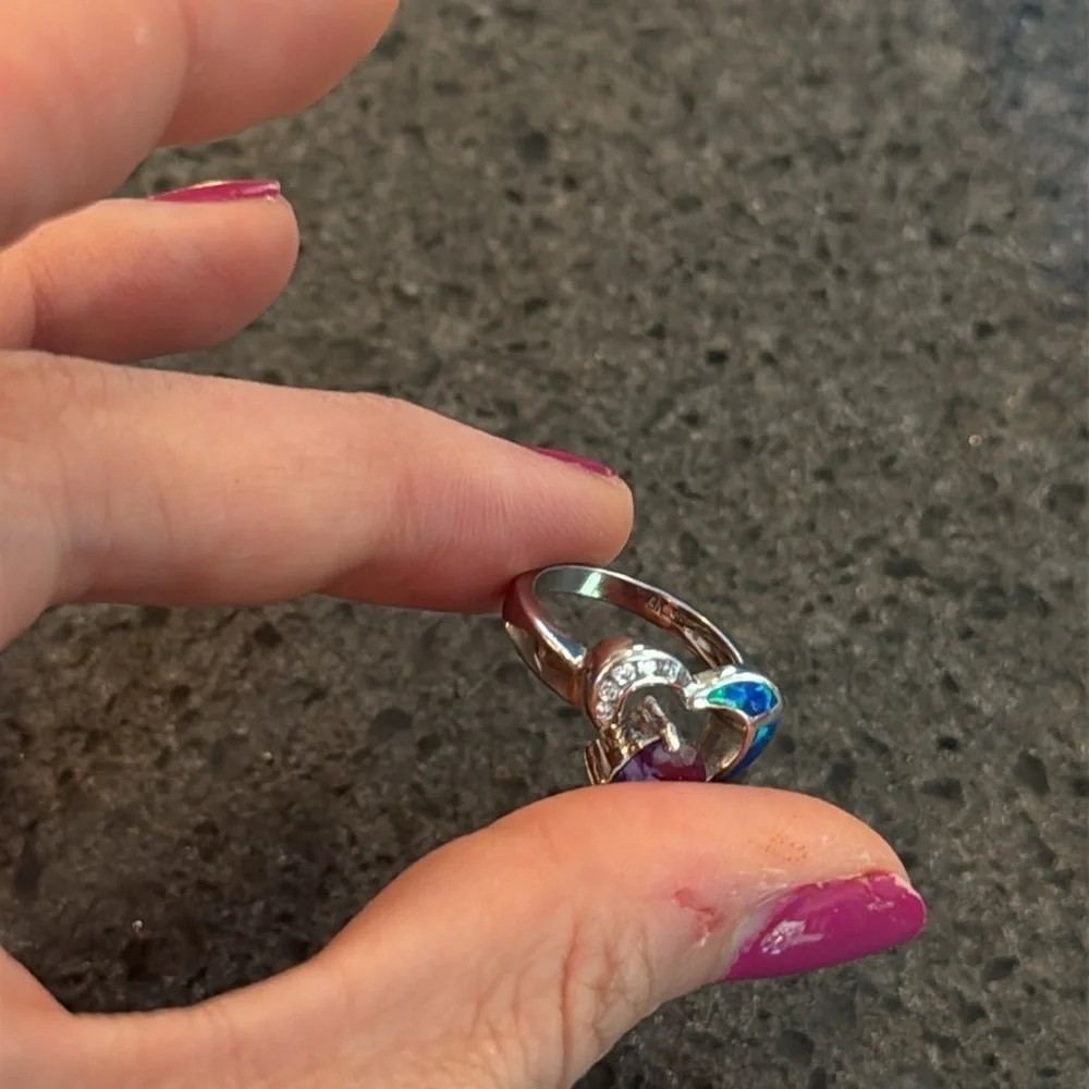 Sterling Silver Heart Ring with Purple and Blue Accents